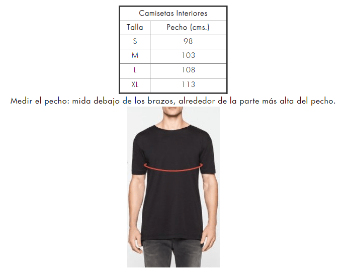Medición talla camisetas interiores